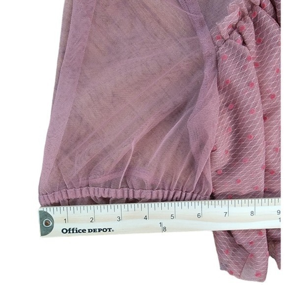 Halogen x Atlantic-Pacific Tiered Flock‎ Mesh Dress Mauve/Red size Large Flirty - Picture 9 of 9